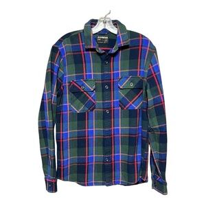 Men’s Express Long Sleeve Button Up Shirt Medium Blue Plaid Flannel Shirt